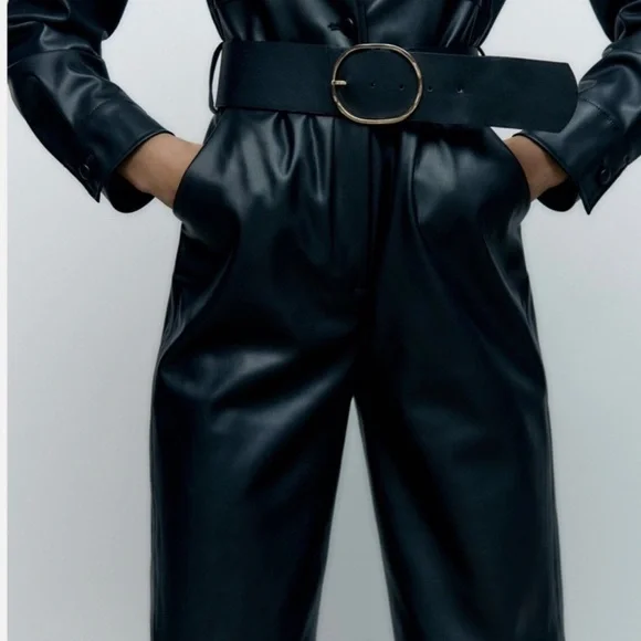 Zara Navy Belted Jumpsuit - Picture 3 of 10